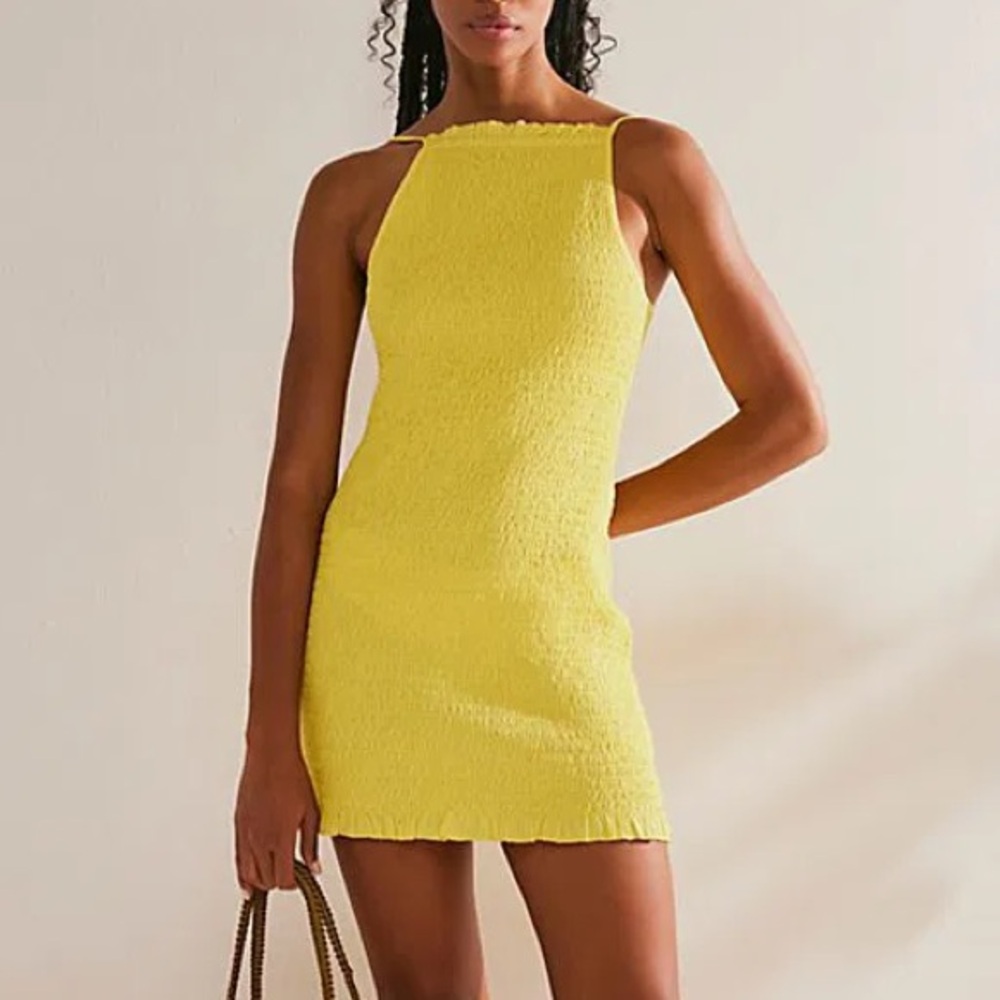 Free People Lyla Smocked Dress Vibrant Yellow Size Medium Sleek